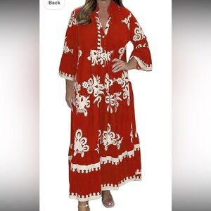 Elegant Red and White Floral Dress